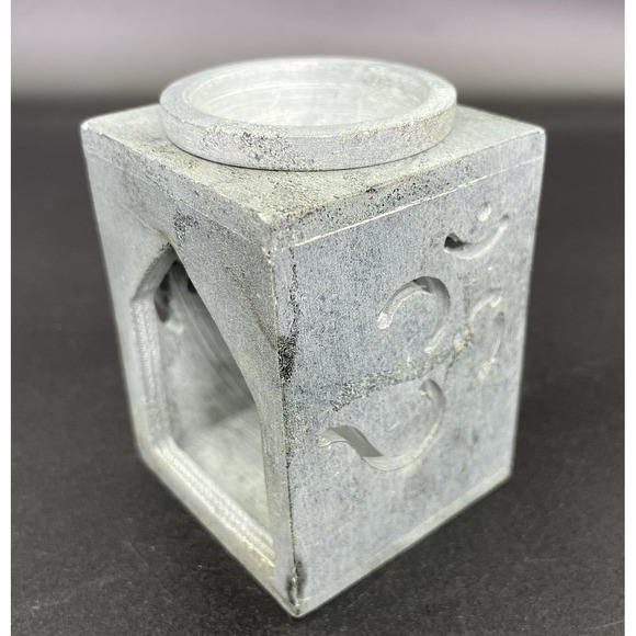 Essential Oil Burner Handcarved Soapstone Gray Om Symbol Made In India - Picture 3 of 14